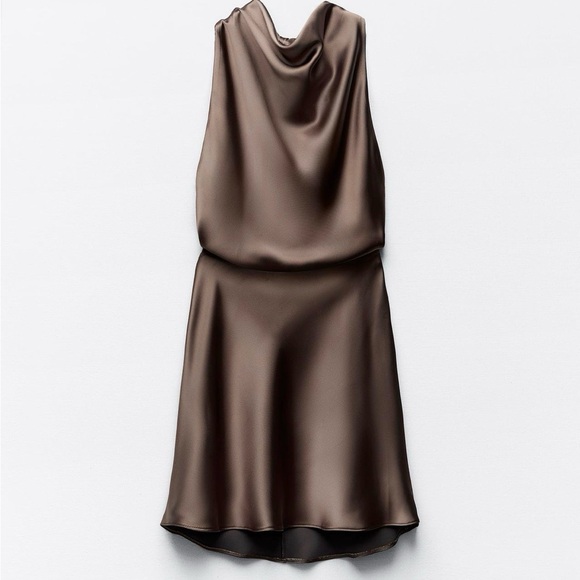 Dresses & Skirts - Satin Cowl Neck Slip Dress in Dark Brown